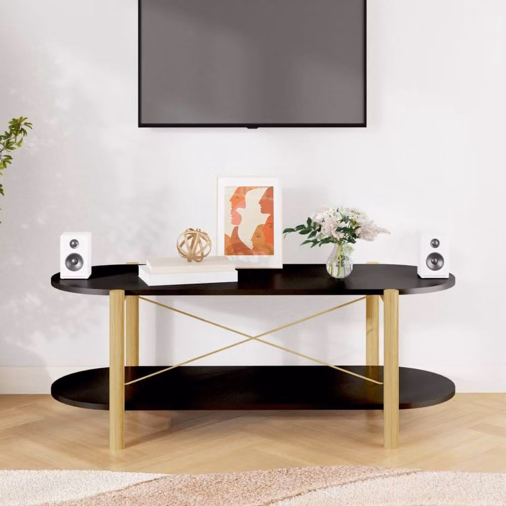 Berkfield Home Black Oval Coffee Table in Engineered Wood, W/D/H: 110 x 48 x 40 cm – 3