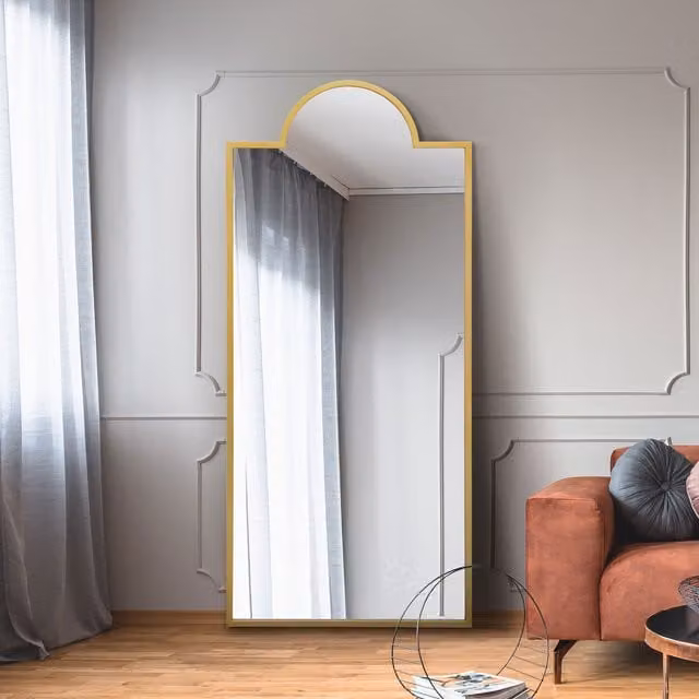 MirrorOutlet The Fenestra Crown Contemporary Wall and Leaner Mirror in Gold, Height: 170 cm
