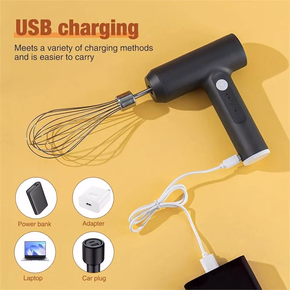 VOGREX Cordless Rechargeable Electric Hand Mixer and USB Egg Beater Food Frother in Black – 3