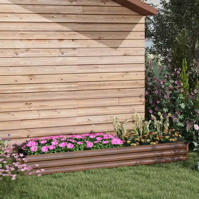 OUTSUNNY Galvanised Steel Raised Bed Garden Planter in Dark Brown, W: 60 cm, D: 60 cm, H: 30 cm