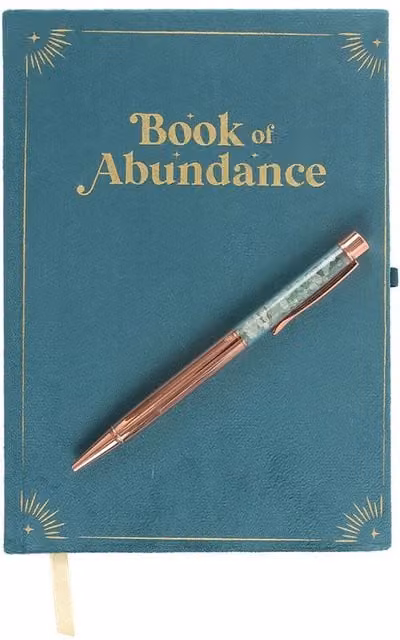 Kingsbury Gifts Book of Abundance A5 Lined Journal Notebook and Crystal Pen Set in Faux Leather Hardcover with Bookmark