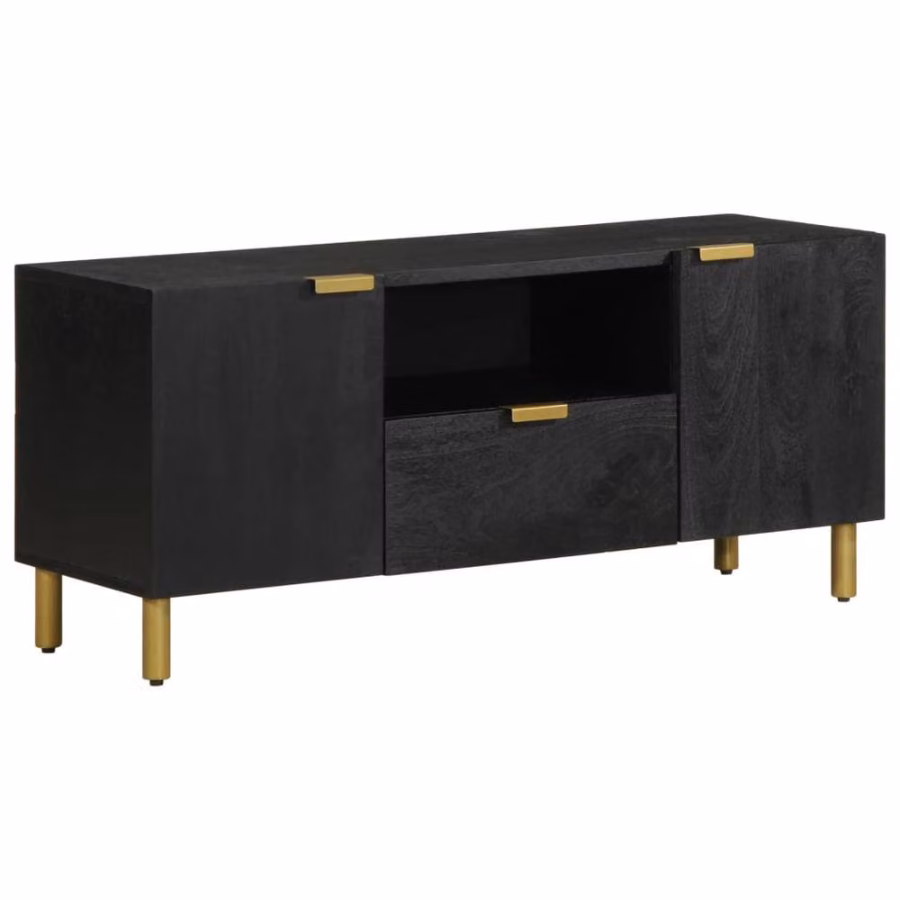 Berkfield Home Modern Black TV Cabinet in Engineered Wood W/D/H: 105 x 33 x 46 cm – 2