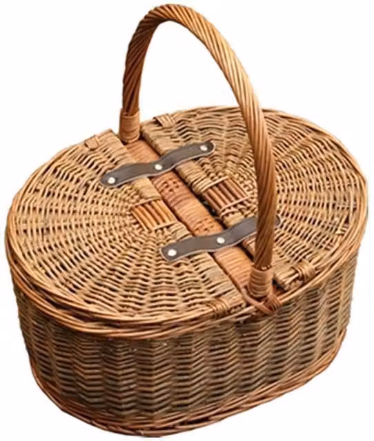 Red Hamper Two Tone Oval Wicker Picnic Basket with Two Lids in Brown