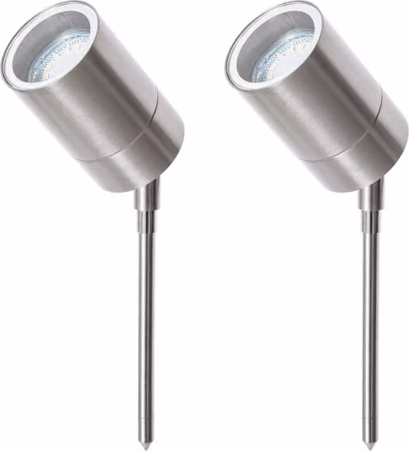 Litecraft Kenn Pack of 2 Adjustable Stainless Steel Garden Ground Spike Lights in Silver and Grey
