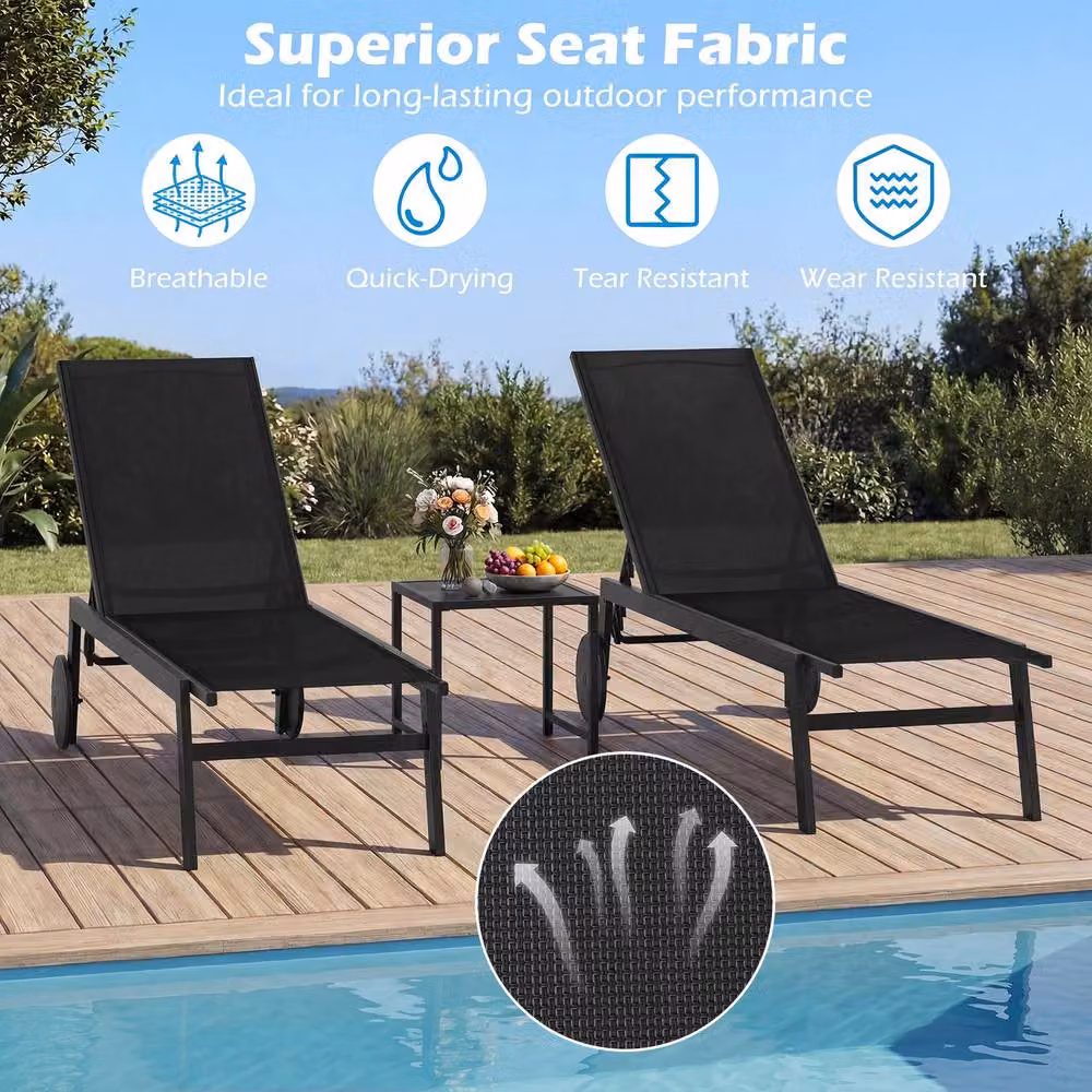 Costway Black Patio Sun Lounger Chair with Wheels and 6-Position Adjustable Headrest – 7