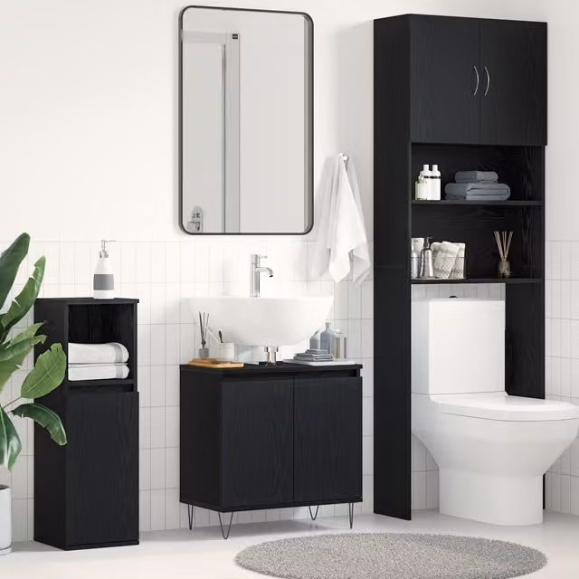 Berkfield Home Modern Black Oak Bathroom Sink Cabinet W/D/H: 58 x 33 x 60 cm