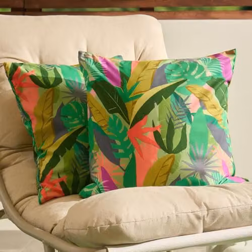 OHS Set of 2 Palm Print Outdoor Decorative Cushion Covers, Green, W/D/H: 45 x 45 x 45 cm – 2