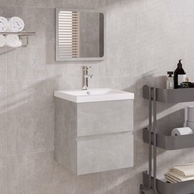 Berkfield Home Wall Mounted Bathroom Sink Cabinet with Basin and Mirror in Matt Concrete Grey