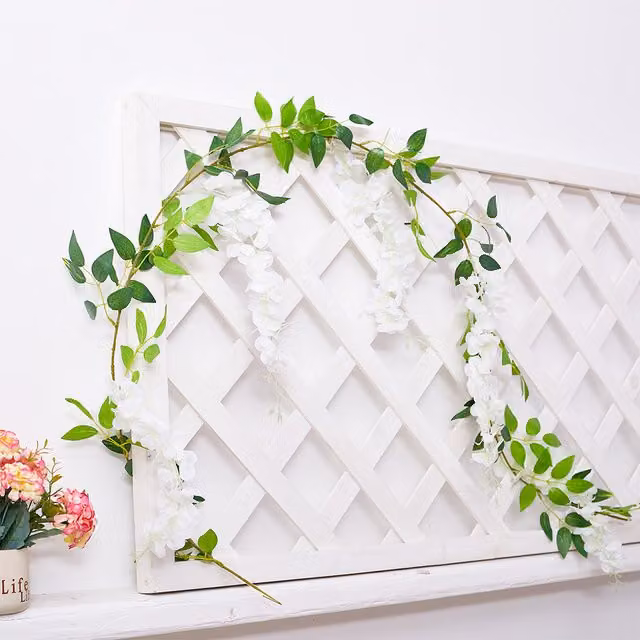 Livingandhome Artificial White Wisteria Flower Vine with Green Leaves for Wedding and Party Decor