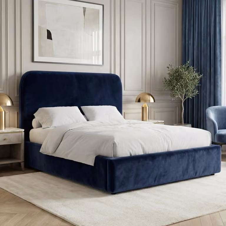 Pluva Blue Velvet Ottoman Storage Bed Frame - Small Double (4ft) W/D/H: 140 x 190 cm