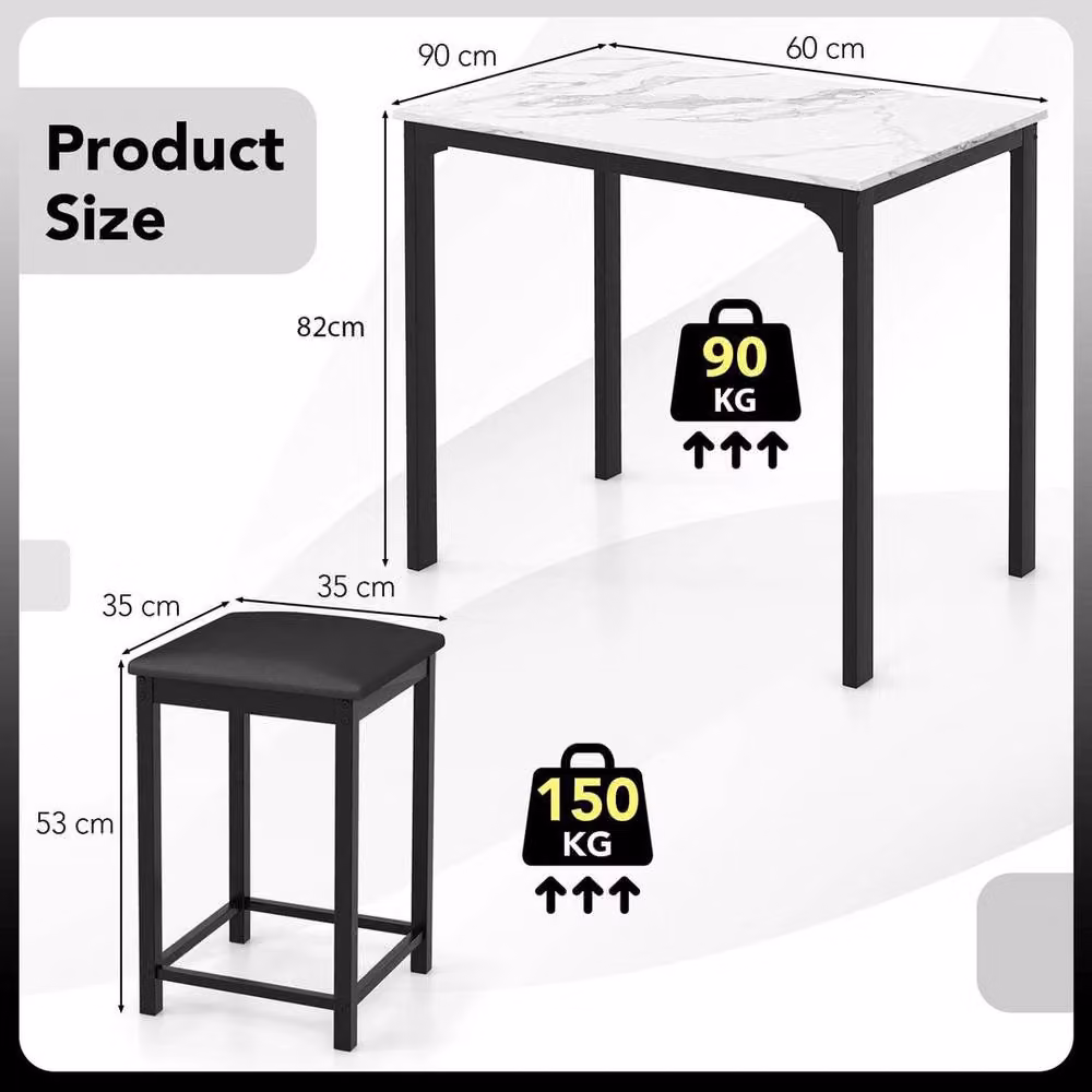 KORVIXA 3-Piece Modern Rectangular Bar Table and Chairs Set in White, Brown or Black, W: 100 cm – 2