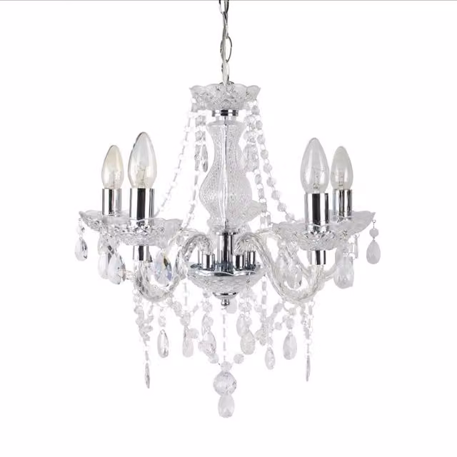 First Choice Lighting Marie Therese 5 Light Ceiling Pendant Chandelier in Chrome and Transparent Crystal – 1