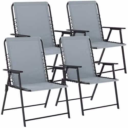 Outsunny Set of 4 Folding Metal Garden Chairs in Matt Grey – 1
