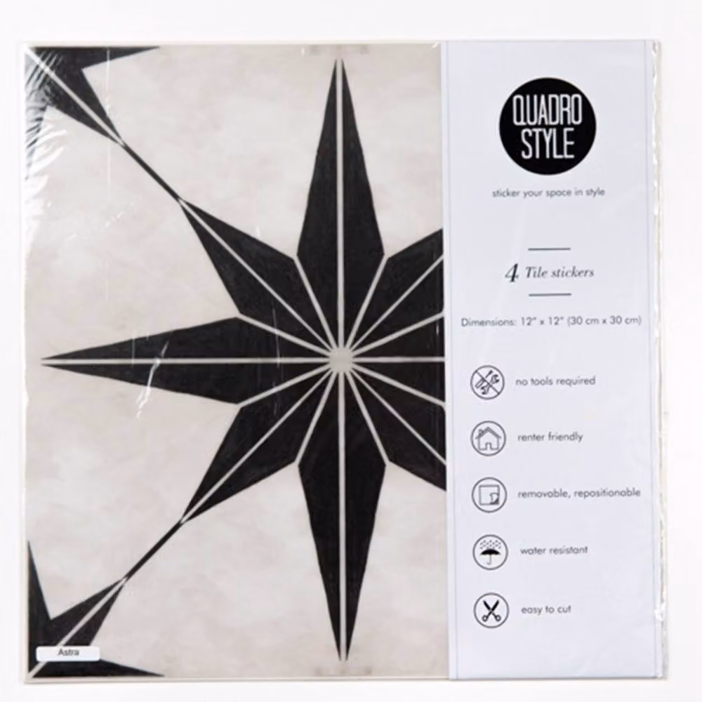 Quadrostyle Astra Black and Multicolour Art Deco Geometric Wall and Floor Tile Vinyl Stickers, Pack of 4, W/D/H: 30 x 30 x 0.3 cm – 2
