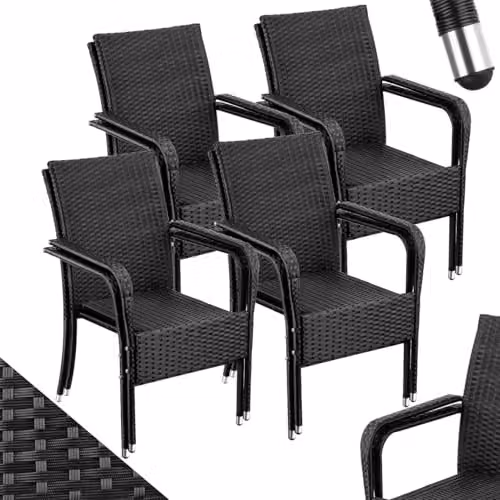 tectake Set of 8 Modern Polyrattan Garden Chairs with Steel Frame in Black and Grey, H 90.0 x W 58.0 x D 45.6 cm – 1