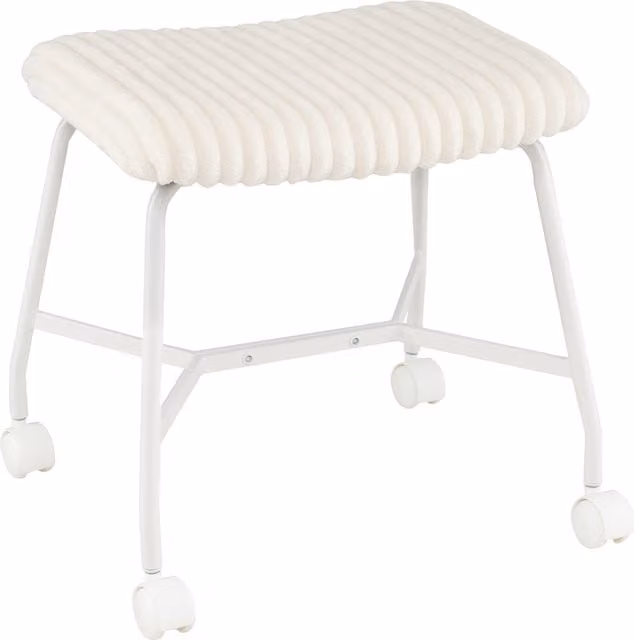 Set of 2 Costway Upholstered Portable Accent Ottoman Stools in White with Metal Frame and Castors
