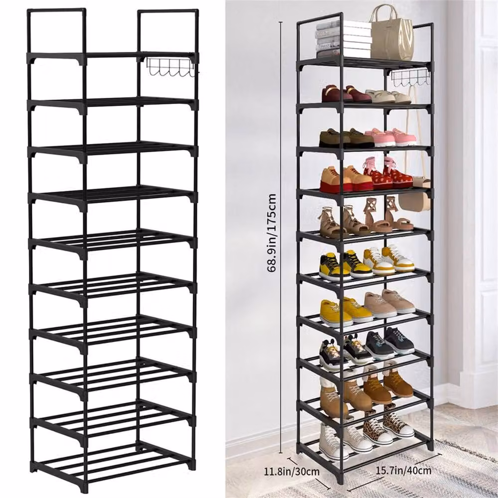 VOGREX 10 Tier Vertical Slim Shoe Rack, Tall Narrow Footwear Storage Shelf in Black – 2