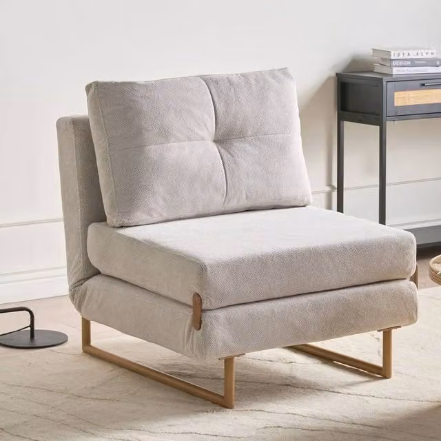 Wyld and Coco White Fabric Reclining Sofa Bed Chair with Armrests – 1