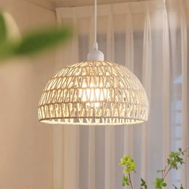 COMELY White Handmade Braided Rattan Pendant Ceiling Light with E27 Socket