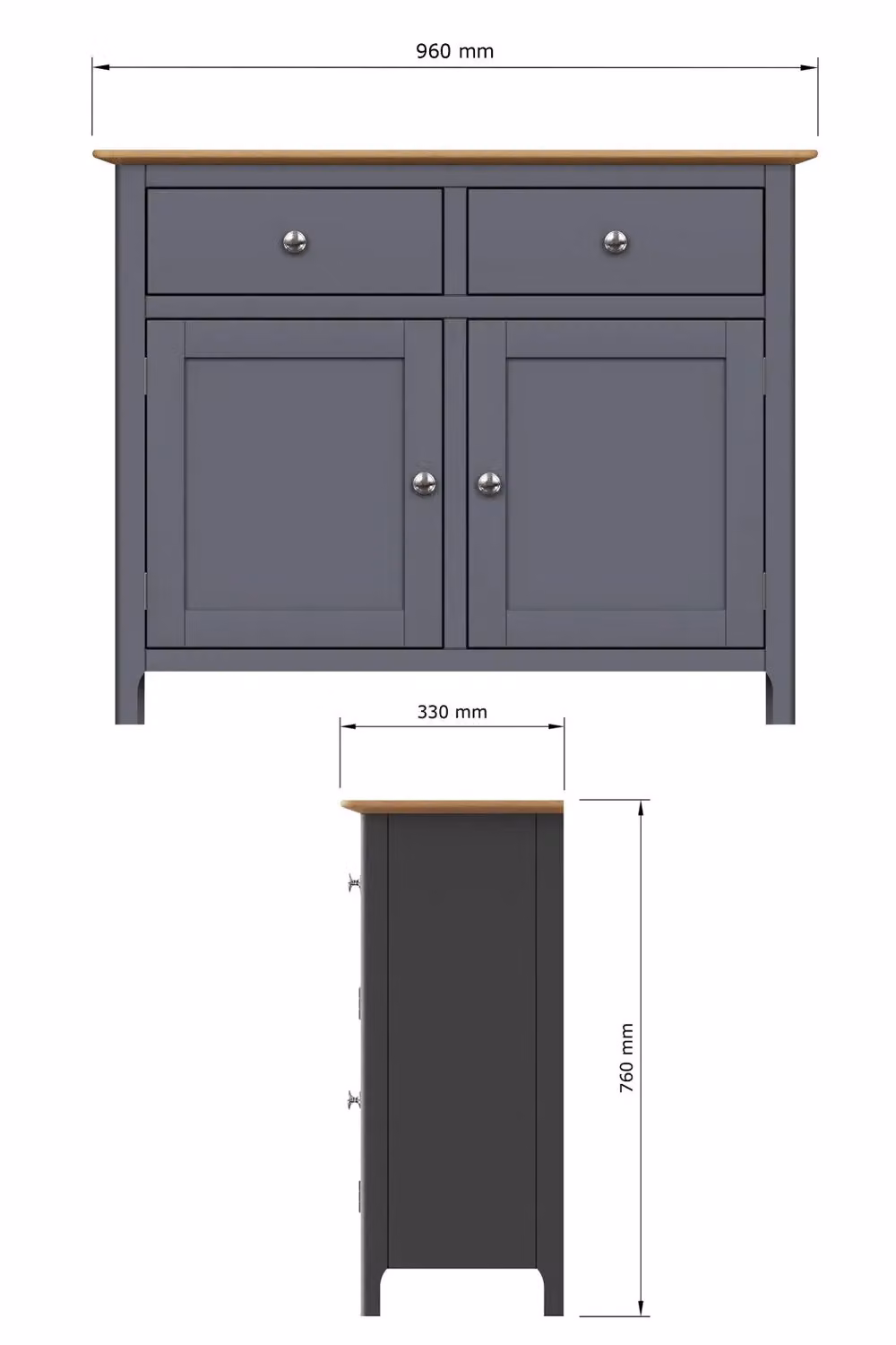 FWStyle Oak Veneer Sideboard in Graphite Blue with 2 Doors and 2 Drawers – 4