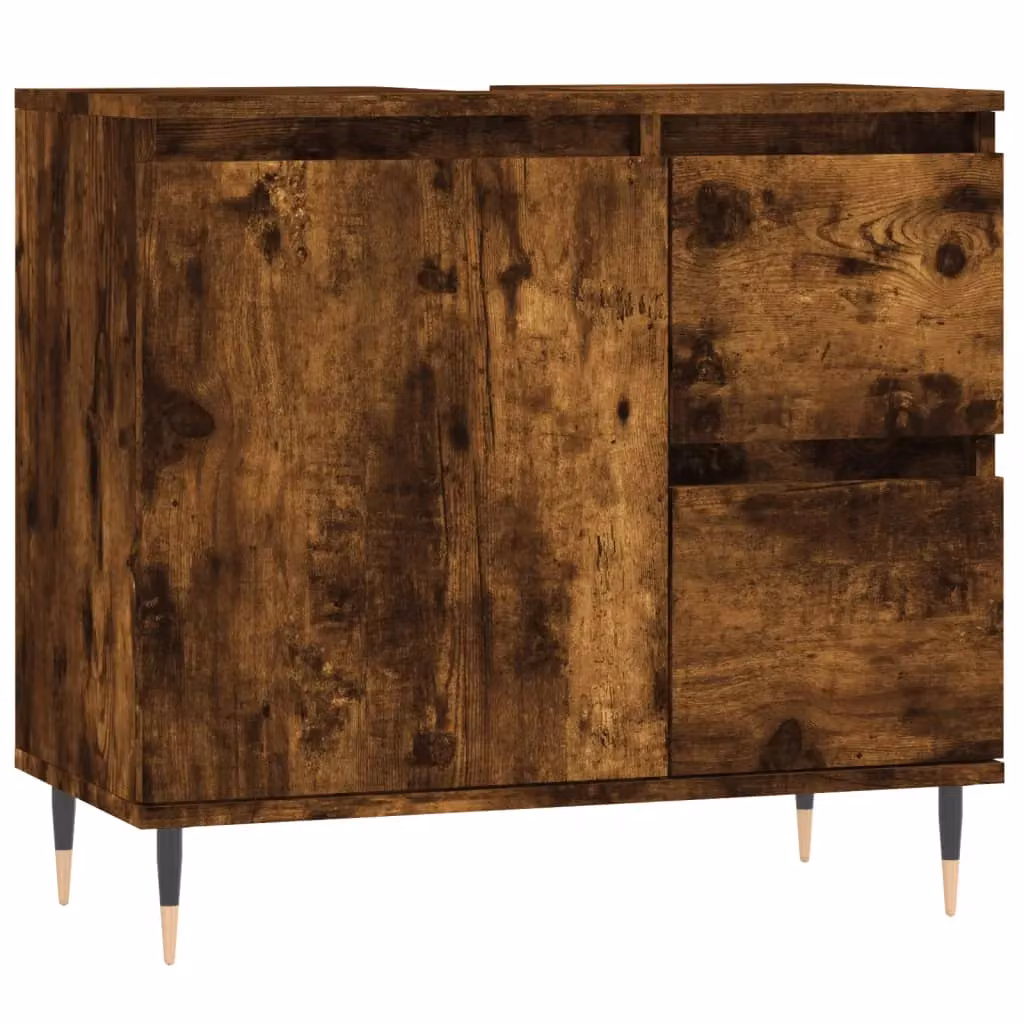 Berkfield Home Smoked Oak Bathroom Cabinet in Brown, W: 65 cm, D: 33 cm, H: 60 cm – 2