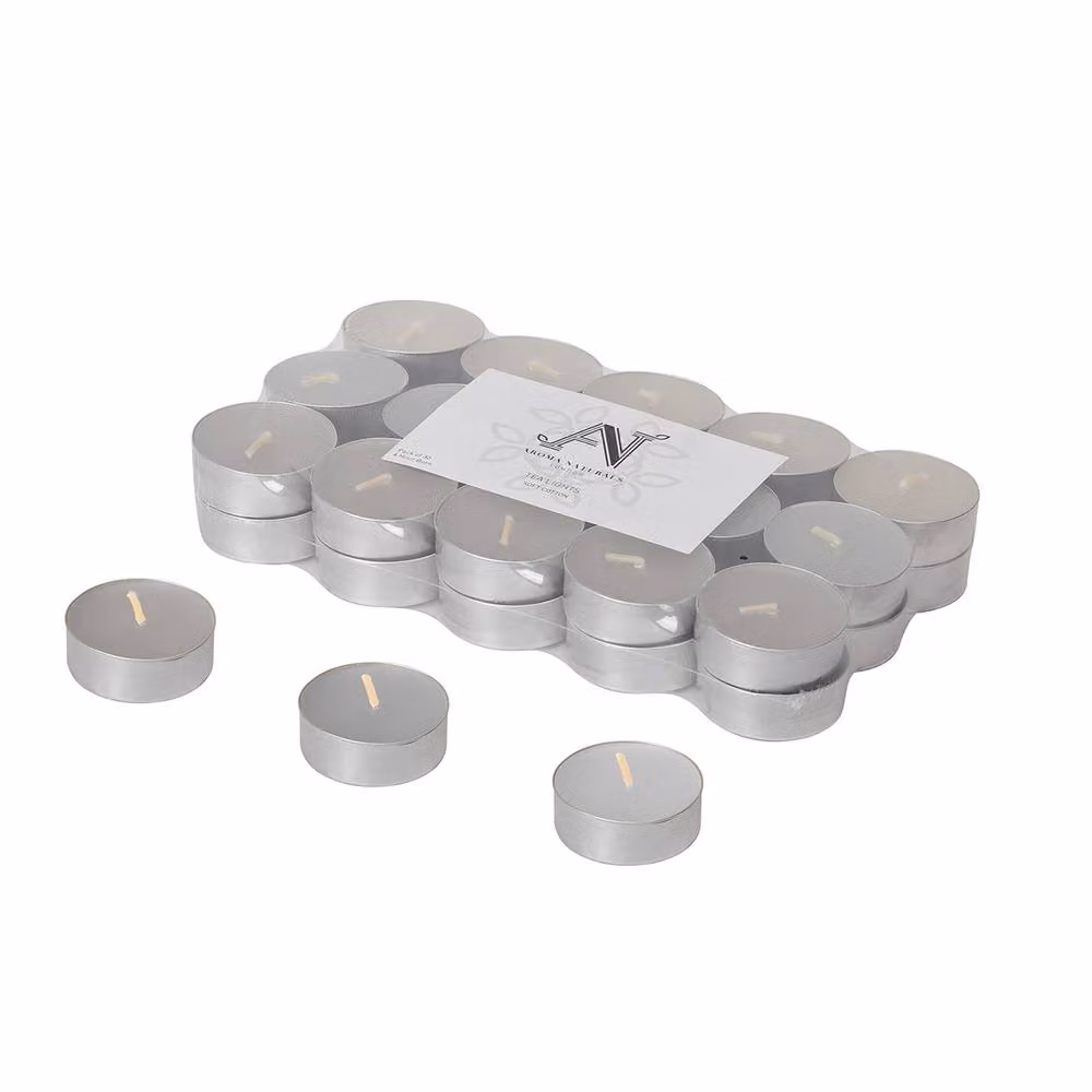 Aroma Naturals Soft Cotton Scented Tealight Candles, 30 Pack, White and Grey, D: 3.77 cm, H: 1.45 cm – 2