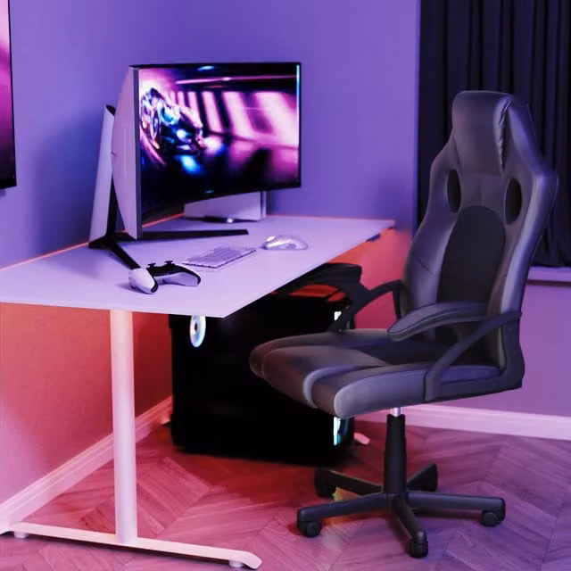 Vida Designs Coma Racing Gaming Chair in Grey with Synthetic Leather and 360 Degree Swivel