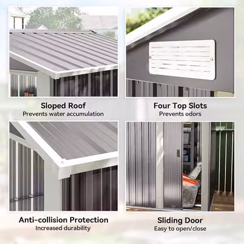 Outsunny Metal Garden Storage Shed with Sliding Door and Window in Grey, W/D/H: 152 x 132 x 188 cm – 4