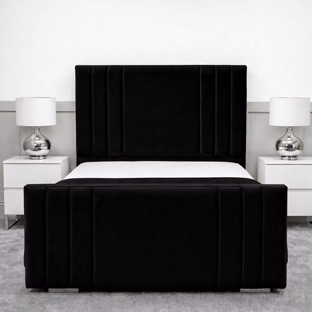 Living Comfort Bedz Canberra Black Velvet Upholstered Gas Lift Storage Bed with 48 Inch Headboard, Size: Double (W/D/H: 140 x 200 cm) – 2