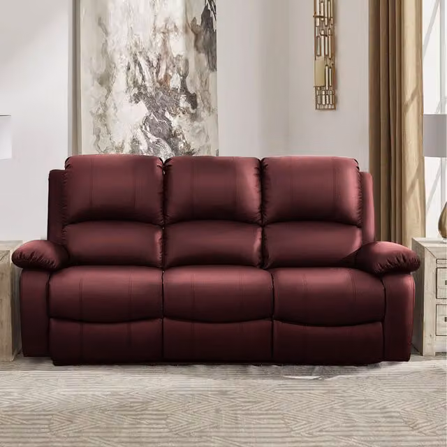Comfy Living Red Bonded Leather Reclining 3 Seater Sofa