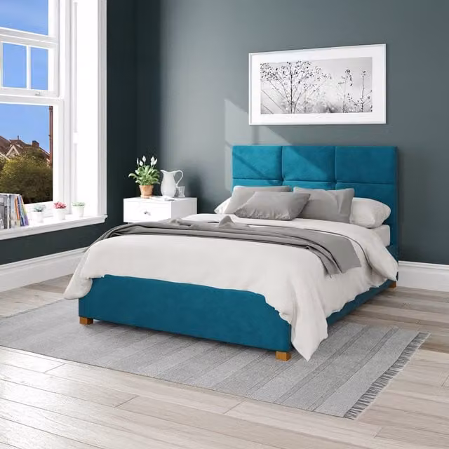 Aspire Caine Plush Velvet Ottoman Storage Bed in Petrol Green, W/D/H: 140 x 200 cm