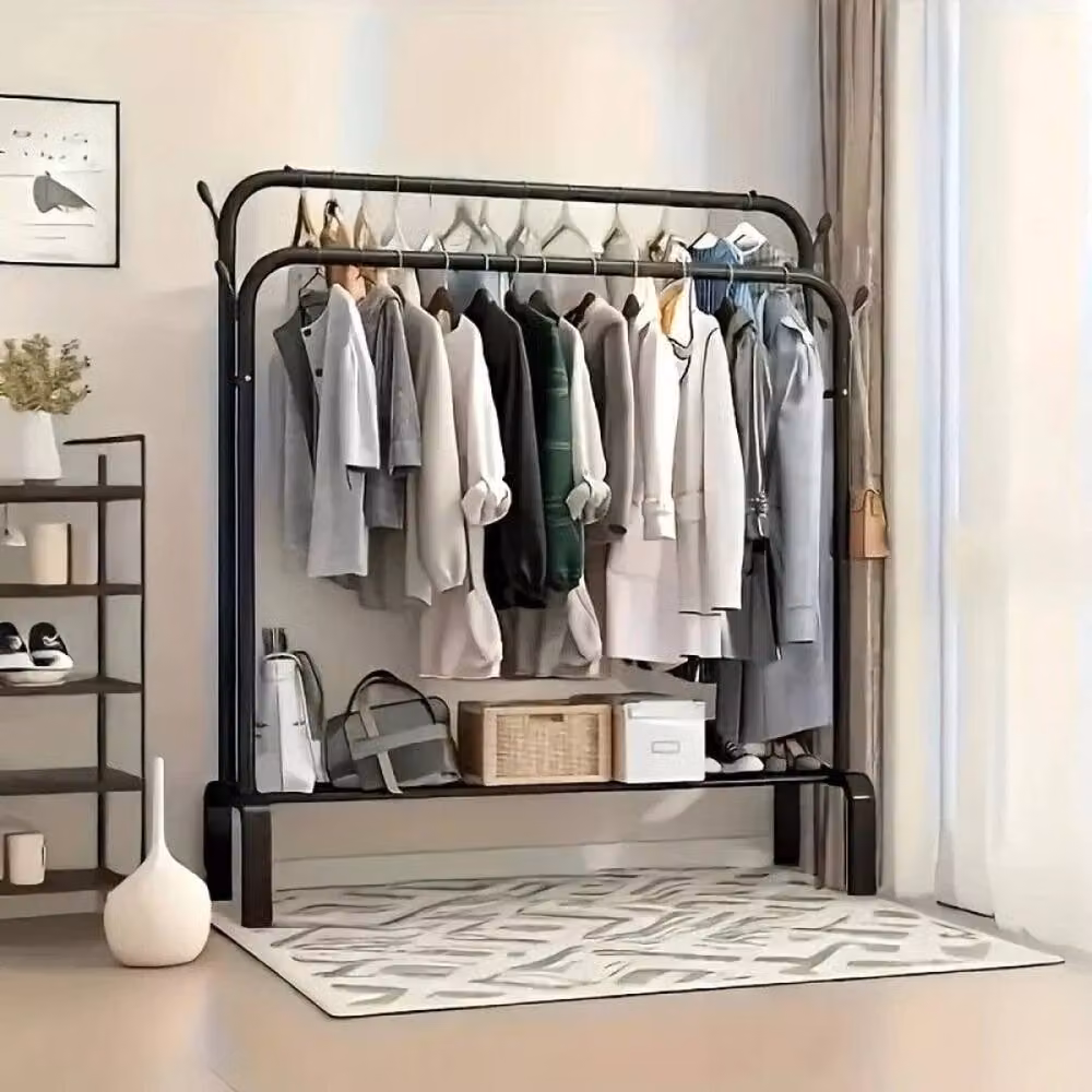 FLAVORA Heavy Duty Black Metal Garment Rail with Continuous Linear Rail – 2