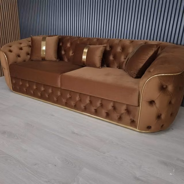 Stratus Interiors Ambassador Chesterfield Sofa in Brown Velvet with Gold Trim