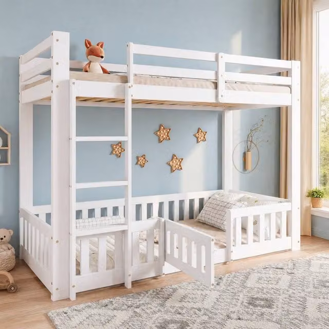 STILVORA White Lacquered Solid Pine Single Bed Frame for Children, W/D/H: 90 x 190 x 123.5 cm