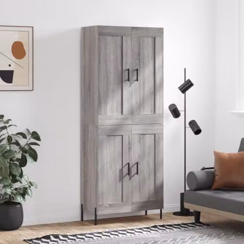 vidaXL Modern Grey Sonoma Highboard with Hinged Doors, W/D/H: 69.5 x 34 x 180 cm – 2