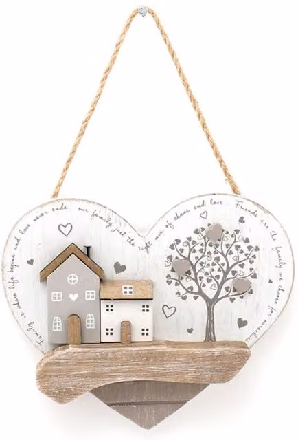KDMK White Wooden Heart Wall Plaque with Floral Shabby Chic Design