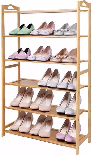 Nordara 6 Tier Bamboo Shoe Rack in Brown, Width: 50 cm