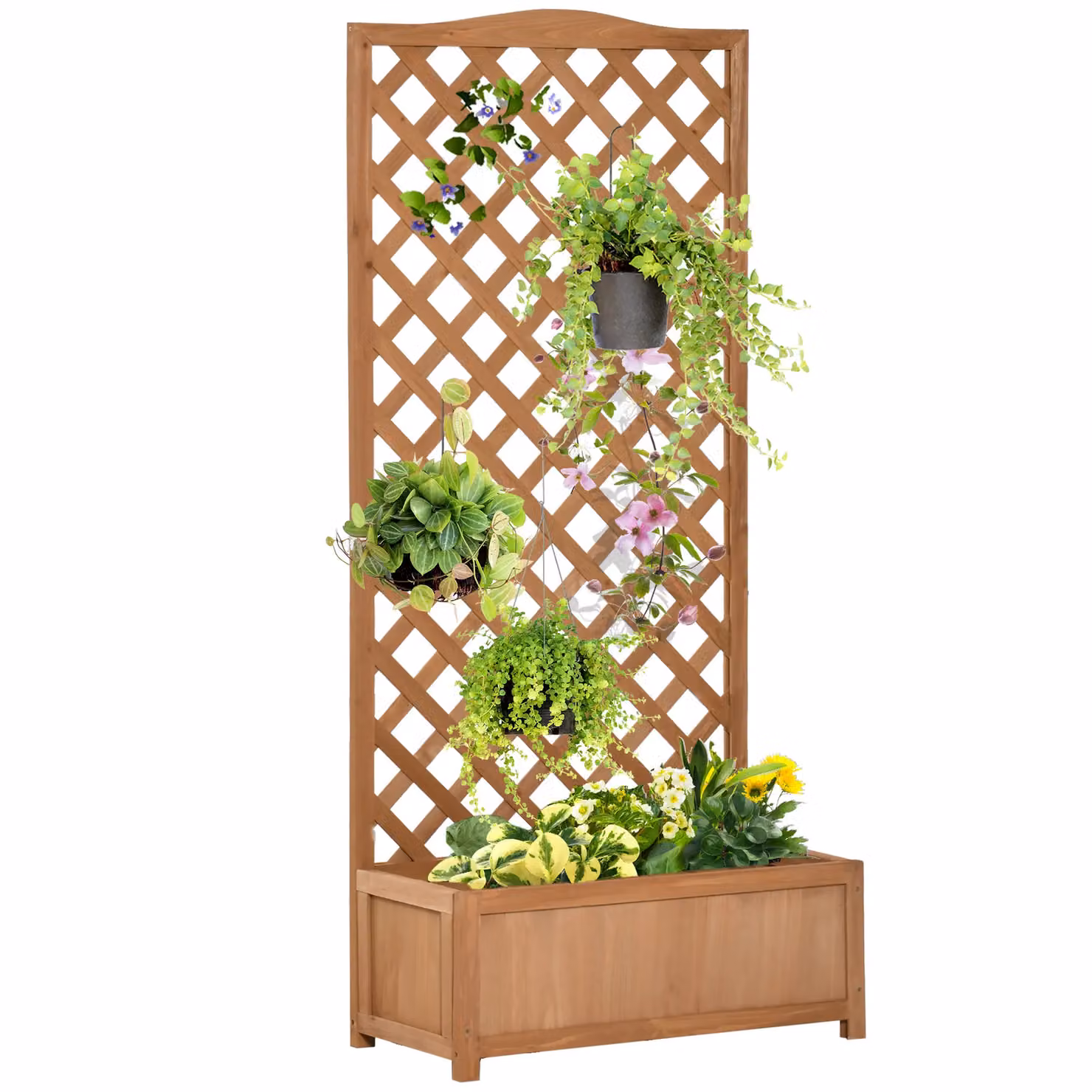 OUTSUNNY Wooden Garden Raised Bed Planter Box with Trellis, Brown, W: 170 cm, D: 36 cm, H: 76 cm – 2