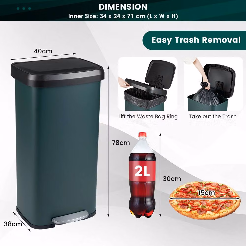 Costway 68L Stainless Steel Recycling Pedal Bin with Soft Close and Odour Filter in Green – 2