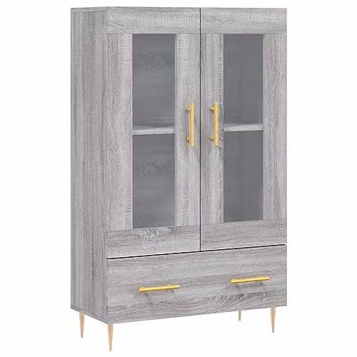 vidaXL Modern Grey Highboard with Glass Doors and Internal Shelves, W/D/H: 69.5 x 31.0 x 115.0 cm – 1