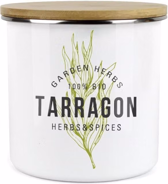 Purely Home Green Label Herbs Storage Canister - Tarragon - White and Green Enamel Metal