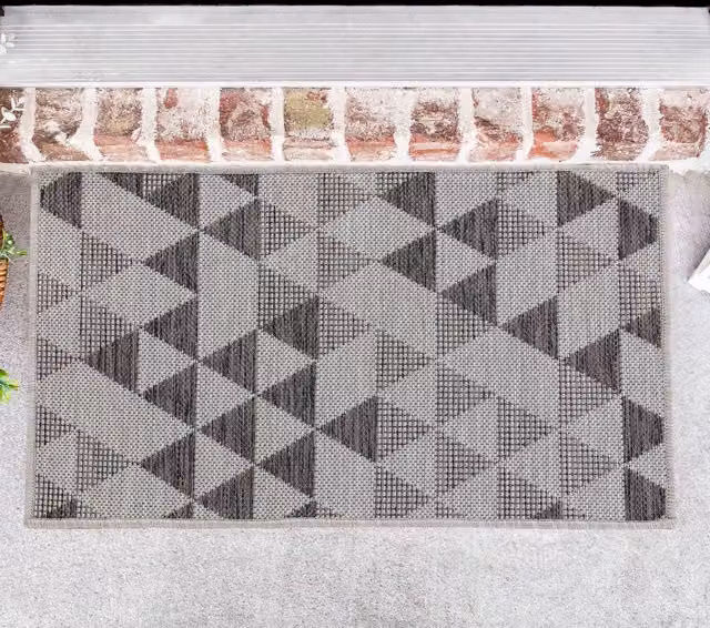 Desire Rugs Modern Geometric Machine Woven Rectangular Outdoor-Indoor Rug, Grey, W: 50 cm x L: 80 cm