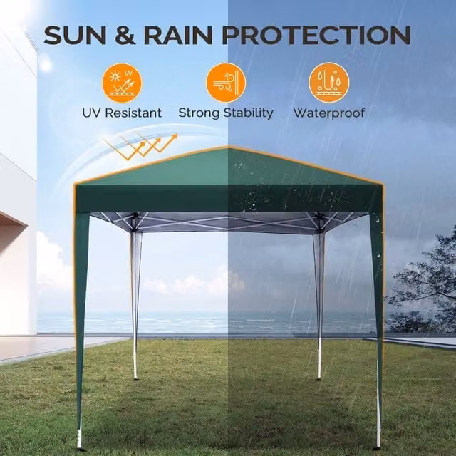 EONLION Green and Silver Pop Up Gazebo with Sides and Steel Frame, Height: 100 cm
