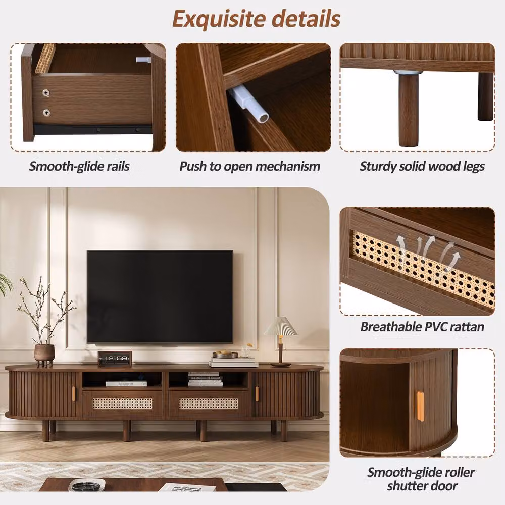 BTM Minimalist Rattan TV Cabinet in Dark Brown with Sliding Doors and Drawers, W/D/H: 170 x 40 x 40 cm – 5