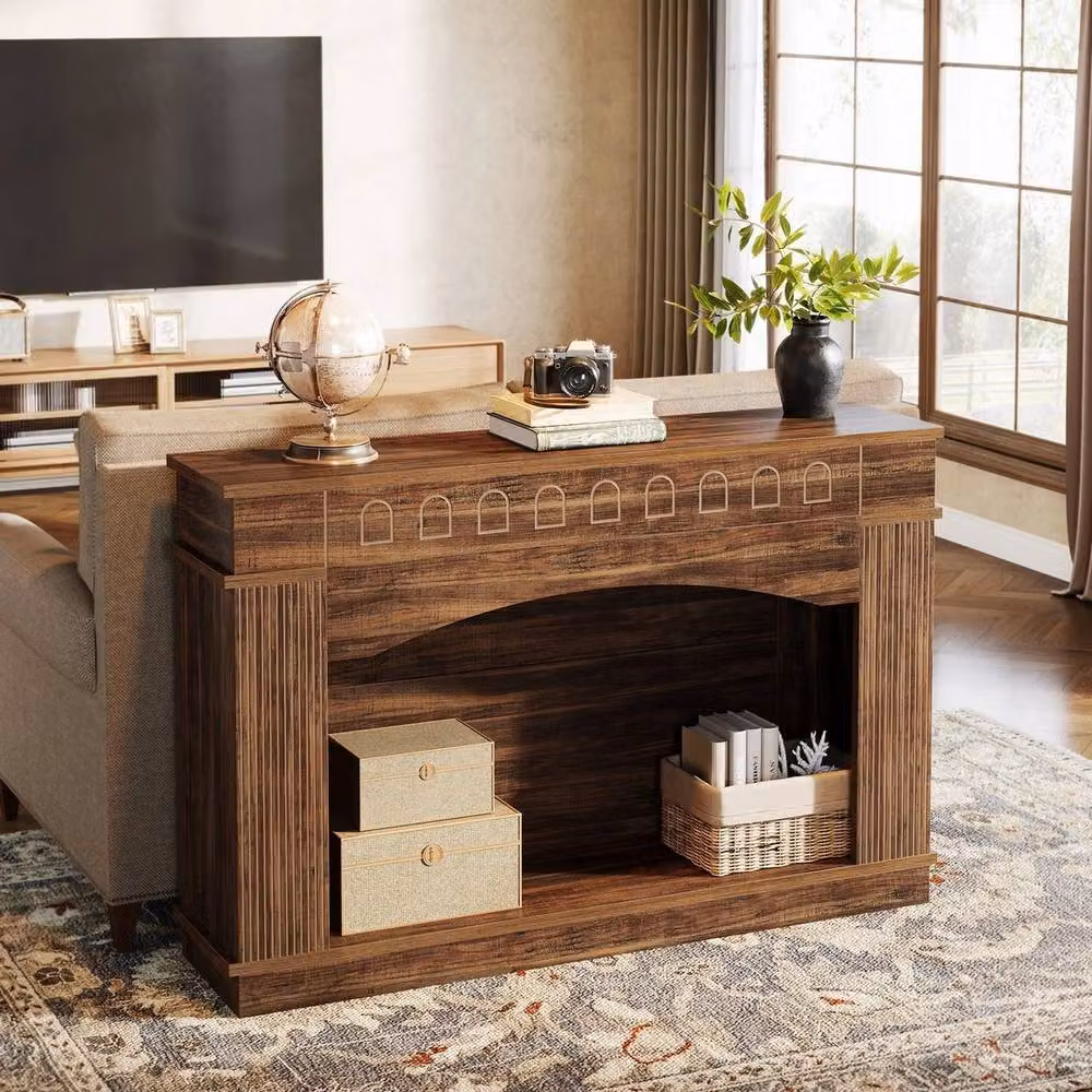 VOGREX Brown Rustic Farmhouse Wooden Console Table – 4