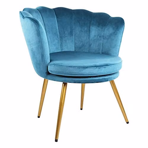 Genesis Flora Teal Velvet Accent Chair with Petal Back and Golden Chrome Metal Legs
