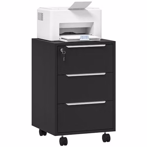 HOMCOM Modern 3-Drawer Lockable Mobile Filing Cabinet in Black, W/D/H: 40 x 40 x 63.5 cm