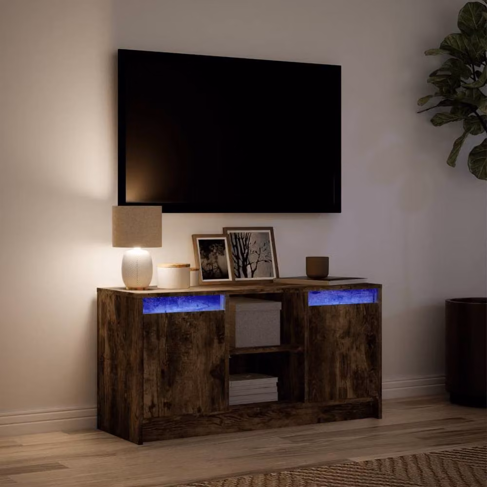 Berkfield Home Modern TV Cabinet with LED in Smoked Oak Brown, W/D/H: 100 x 34 x 50 cm – 5