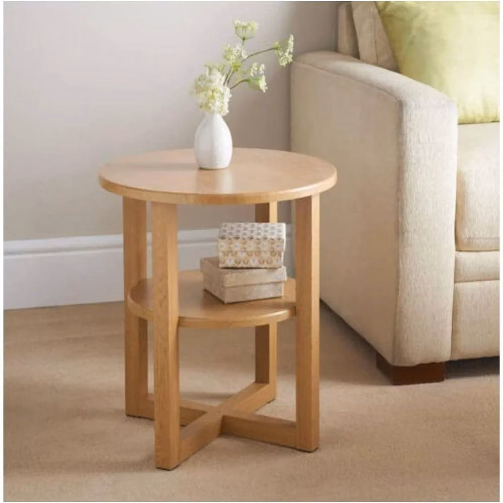 FORGEVIO Contemporary Round Oak Side Table in Natural Brown – 2