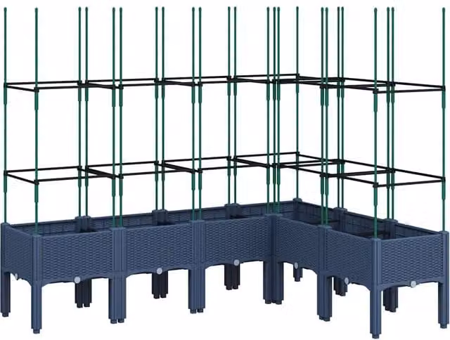 Berkfield Home Garden Planter with Trellis in Blue and Grey, W: 160 cm, D: 120 cm, H: 142.5 cm